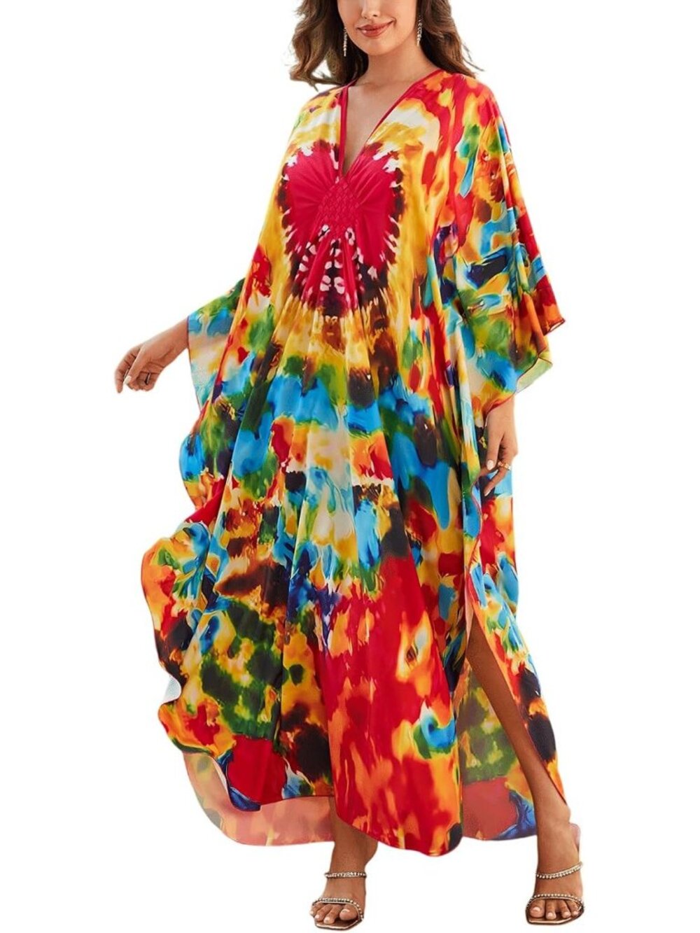 Women's Plus Size Kaftan Maxi Dress Batwing Sleeve Beach Cover Up-8759-color16